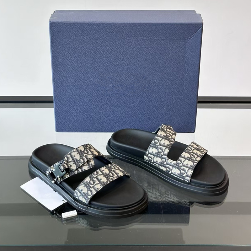 Férfi denim papucs jacquard mintával, D betűs mintával, vastag talp, övcsat, nyári kültéri viseléshez
