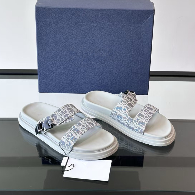 Férfi denim papucs jacquard mintával, D betűs mintával, vastag talp, övcsat, nyári kültéri viseléshez
