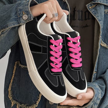 Adidași din pânză pentru bărbați, negri, stil casual de bază, șireturi, talpă plată, toamnă 2025