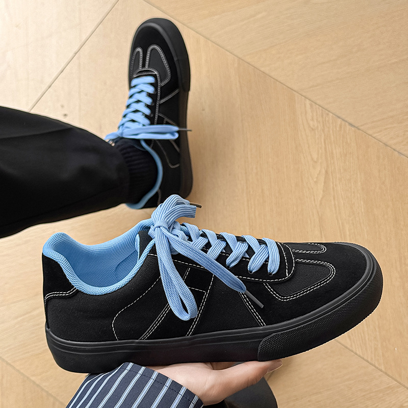 Adidași din pânză pentru bărbați, negri, stil casual de bază, șireturi, talpă plată, toamnă 2025