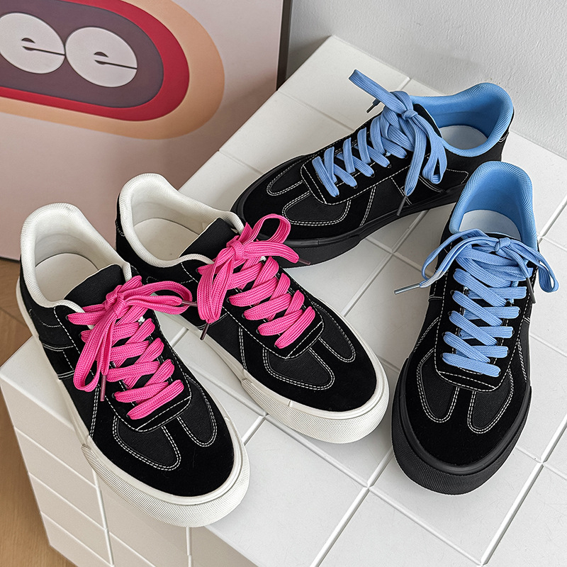 Adidași din pânză pentru bărbați, negri, stil casual de bază, șireturi, talpă plată, toamnă 2025