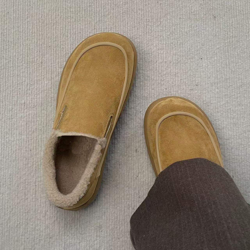 Zimske čizme s fleec podstavom, 2025 novi model, sjeveroistočne tople pamucne cipele, slip-on, ravna potplata, minimalistički loafseri