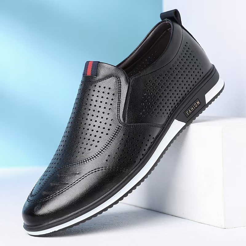 Muške ljetne kožne cipele s mekanom potplatom, slip-on za poslovno-opušten stil, prozračne