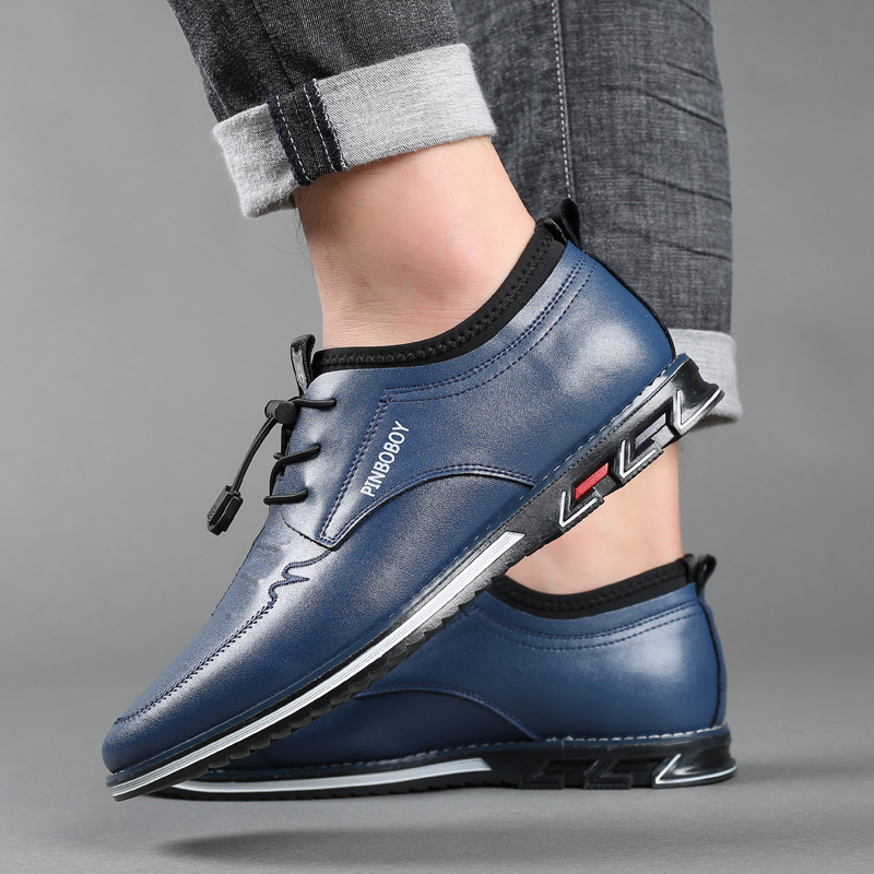 Férfi bőr sportos-casual cipő puha talppal, négyszögletes orr, alacsony sarok, méret 48