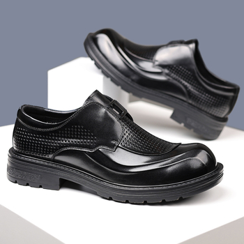 Férfi nyári bőrs slip-on cipő vastag talppal, légáteresztő perforált dizájn, üzleti-kényelmes stílus