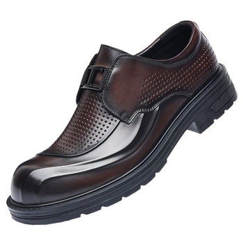 Férfi nyári bőrs slip-on cipő vastag talppal, légáteresztő perforált dizájn, üzleti-kényelmes stílus