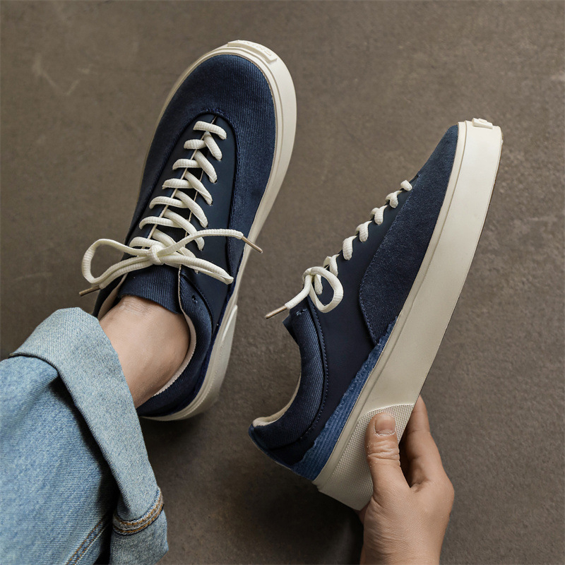 Pantofi sport pentru bărbați din pânză, low-top, stil skateboard, sneakers casual cu talpă groasă și căptușeală respirabilă