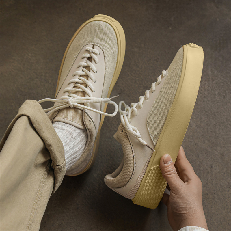 Pantofi sport pentru bărbați din pânză, low-top, stil skateboard, sneakers casual cu talpă groasă și căptușeală respirabilă