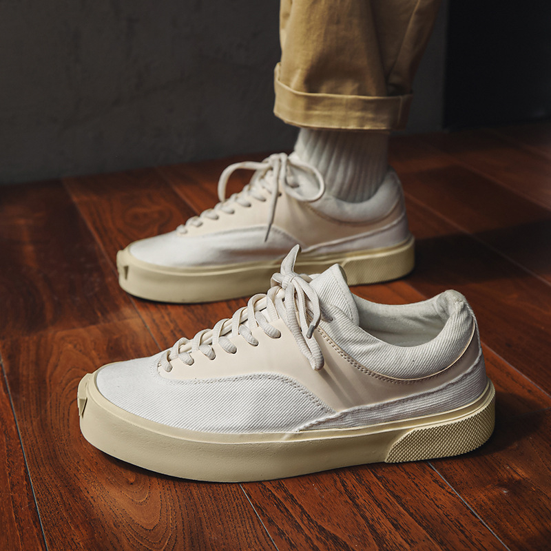Pantofi sport pentru bărbați din pânză, low-top, stil skateboard, sneakers casual cu talpă groasă și căptușeală respirabilă