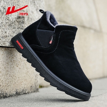 Χειμερινά μποτάκια χιονιού, Slip-On, Unisex, επένδυση από συνθετικό κοντό γούνα, πάνω μέρος από δέρμα χοίρου πρώτης στρώσης, PU σόλα, πλατιά φτέρνα, φθινοπωρινό-χειμερινό 2025