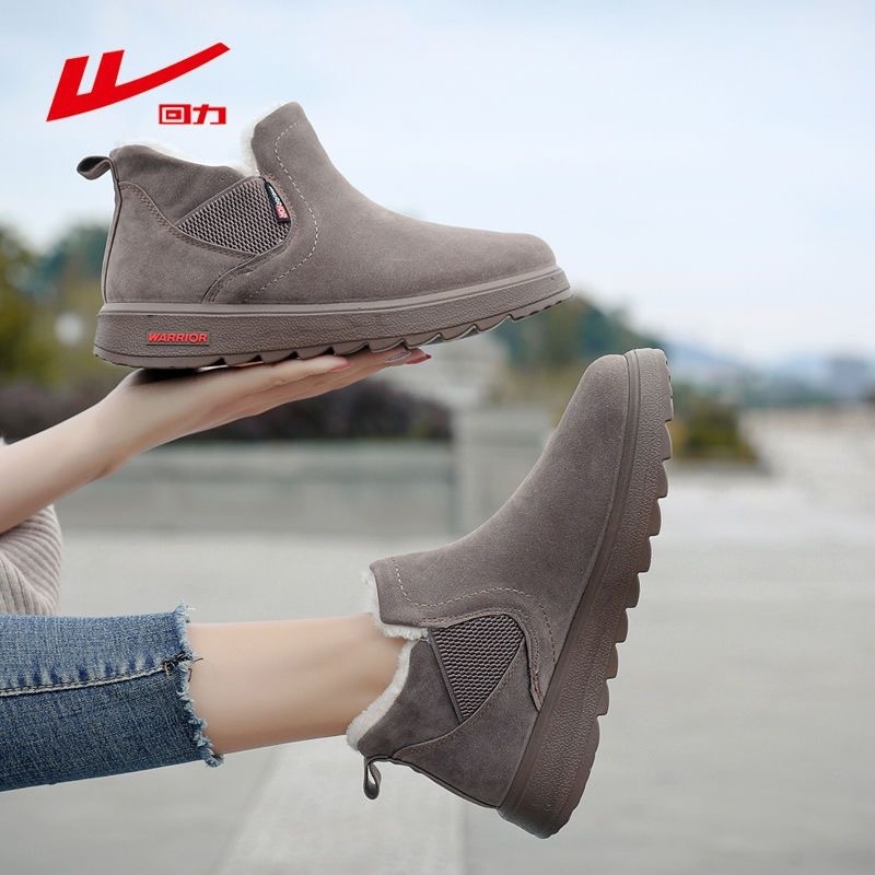 Χειμερινά μποτάκια χιονιού, Slip-On, Unisex, επένδυση από συνθετικό κοντό γούνα, πάνω μέρος από δέρμα χοίρου πρώτης στρώσης, PU σόλα, πλατιά φτέρνα, φθινοπωρινό-χειμερινό 2025