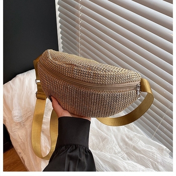 Ženska torbica u struku s lancem i sjajnim kristalima, mala crossbody torbica, elegantna i svestrana, ljeto 2025