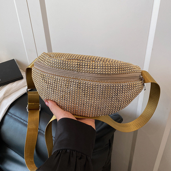 Ženska torbica u struku s lancem i sjajnim kristalima, mala crossbody torbica, elegantna i svestrana, ljeto 2025