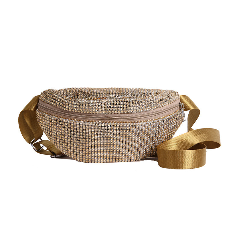 Ženska torbica u struku s lancem i sjajnim kristalima, mala crossbody torbica, elegantna i svestrana, ljeto 2025