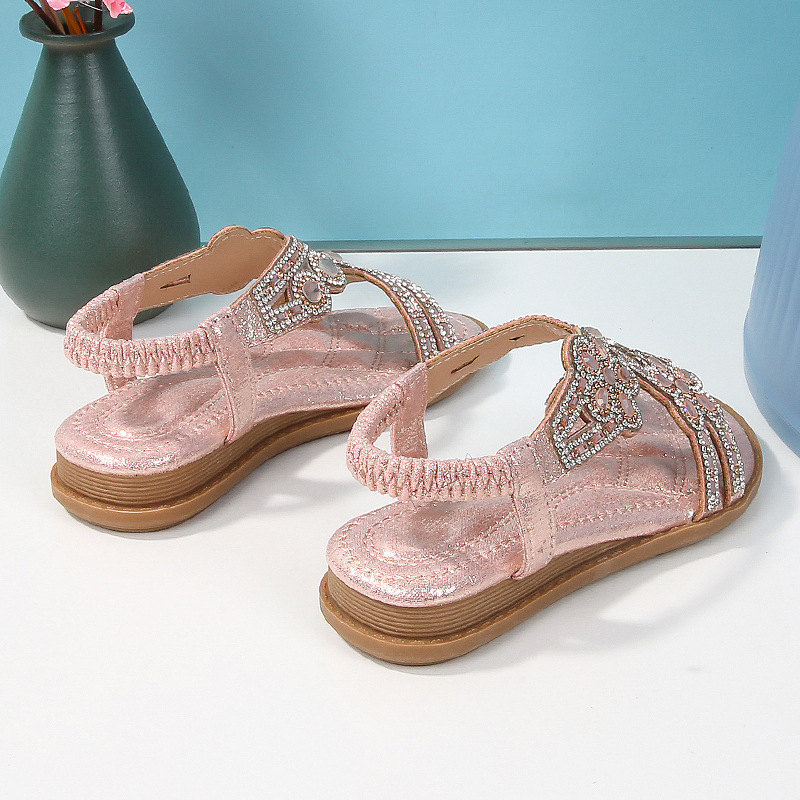 Dječje sandale s ravnom potplatom, boemski stil, cvjetni kristali