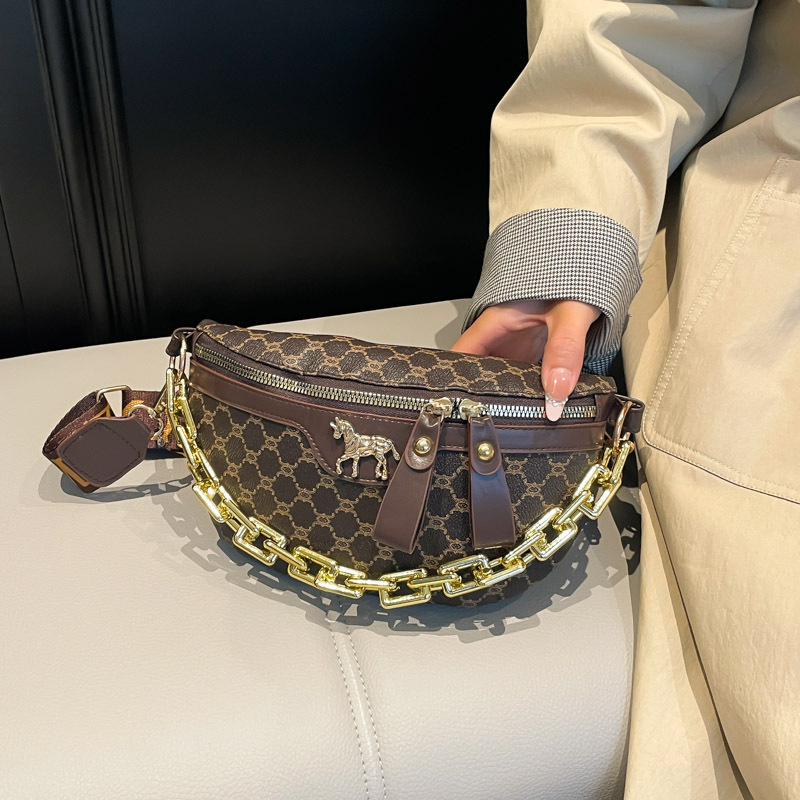 2025 novi stil ženske torbe za prsima s otisom, torba za rame s lancem, pojas torba, široka naramenica, crossbody sedlasta torba