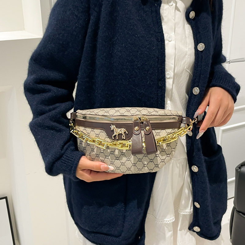 2025 novi stil ženske torbe za prsima s otisom, torba za rame s lancem, pojas torba, široka naramenica, crossbody sedlasta torba