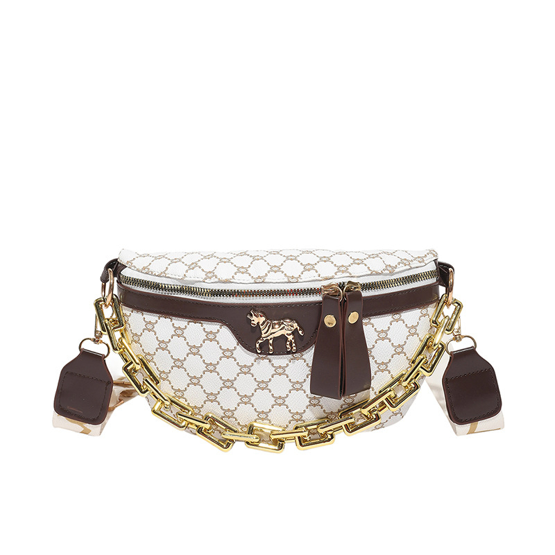 2025 novi stil ženske torbe za prsima s otisom, torba za rame s lancem, pojas torba, široka naramenica, crossbody sedlasta torba