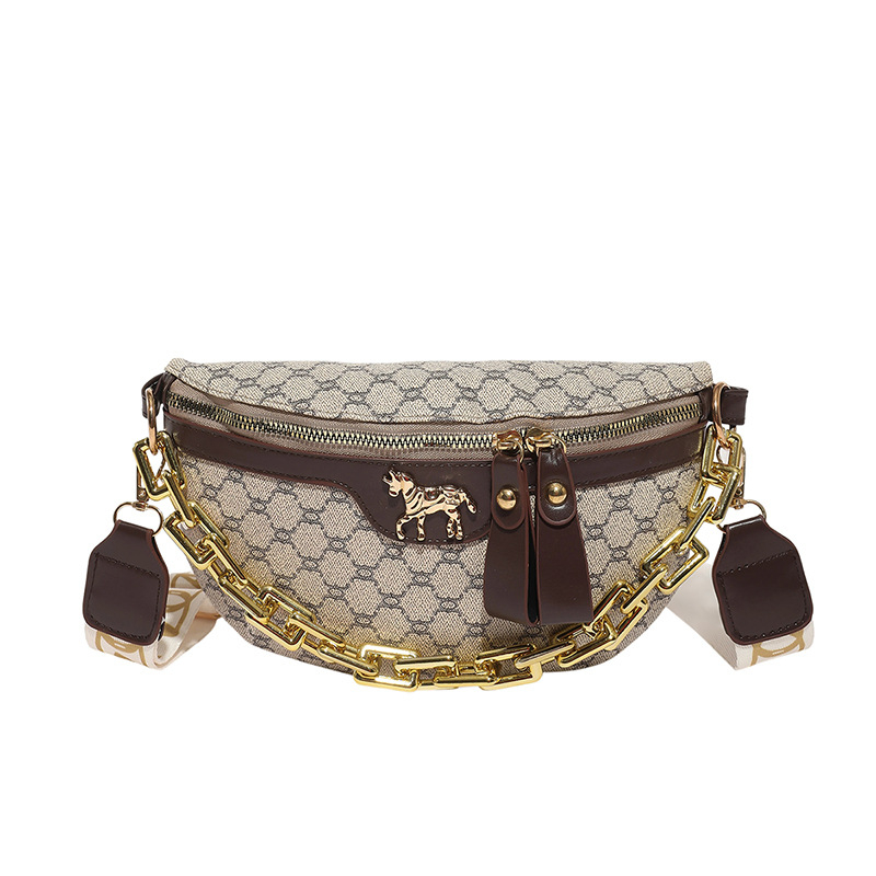2025 novi stil ženske torbe za prsima s otisom, torba za rame s lancem, pojas torba, široka naramenica, crossbody sedlasta torba