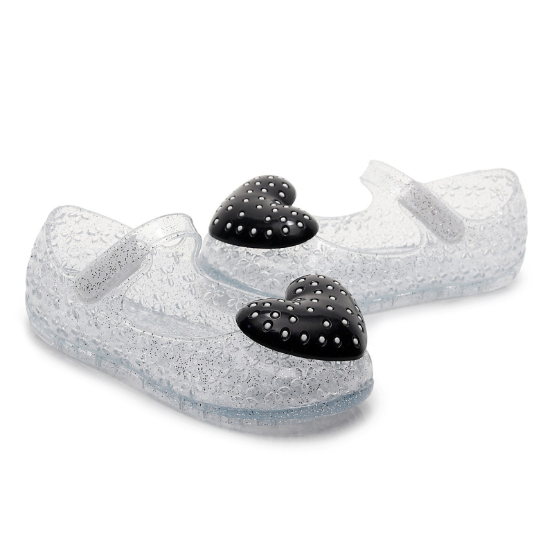 Lányoknak hercegnő szandál Velcro pánttal, puha PVC talppal, szív alakú mintával