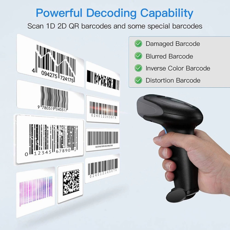 Ασύρματος σαρωτής γραμμωτών κωδικών Bluetooth 2D/1D με ανάγνωση QR κωδικών