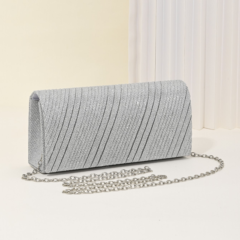 Plisirana večernja torbica, mini clutch za žene, sjajna torbica s glitterom