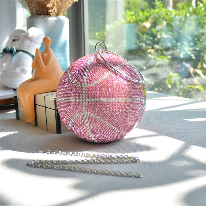 Sferična torbica sa štrasom i lančanim remenom, večernja torbica za žene