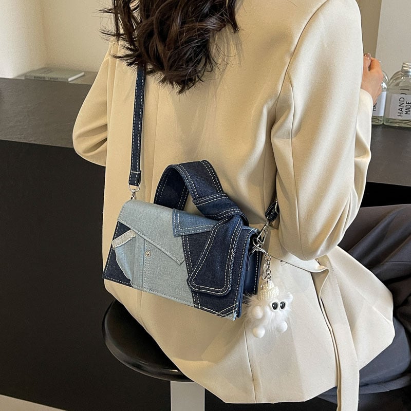 Ženska PU torbica u denimu stilu, crossbody torba, mala kvadratna torba za svakodnevnu upotrebu