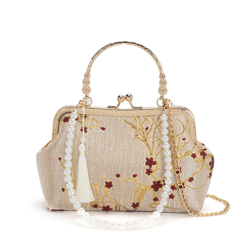 Retro svadbena torbica s perljanim lancem, jacquard clutch s metalnim okvirom, za rame ili crossbody