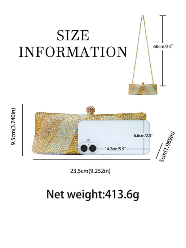 Večernja torbica sa dijamantima, mala kvadratna clutch torba, vodoravni kvadratni oblik, rameni ili crossbody remen, moderan lagani luksuz.