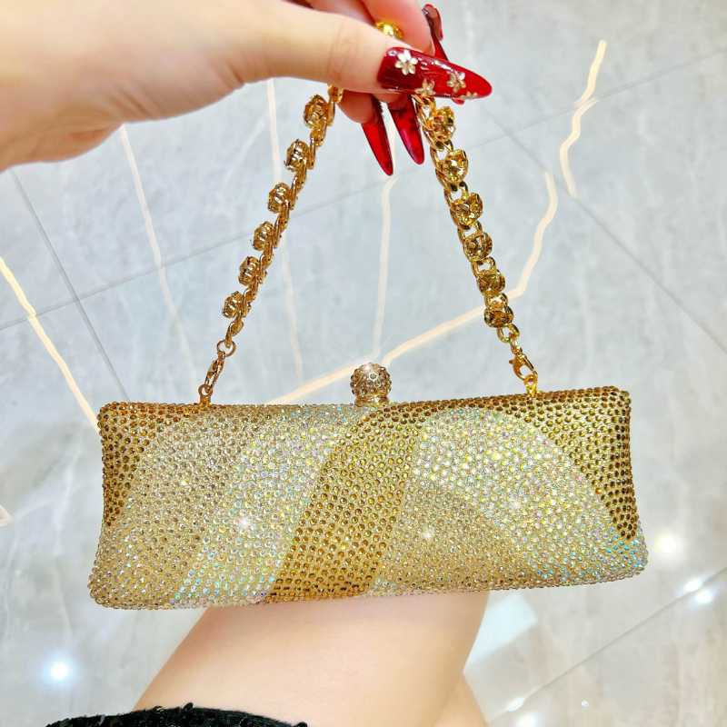 Večernja torbica sa dijamantima, mala kvadratna clutch torba, vodoravni kvadratni oblik, rameni ili crossbody remen, moderan lagani luksuz.
