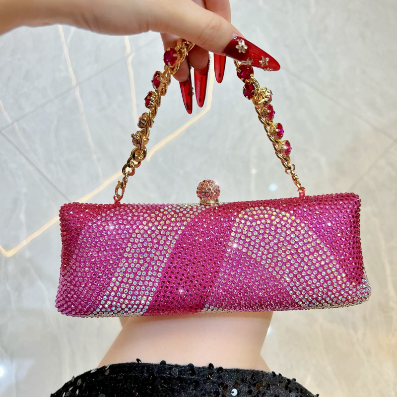 Večernja torbica sa dijamantima, mala kvadratna clutch torba, vodoravni kvadratni oblik, rameni ili crossbody remen, moderan lagani luksuz.