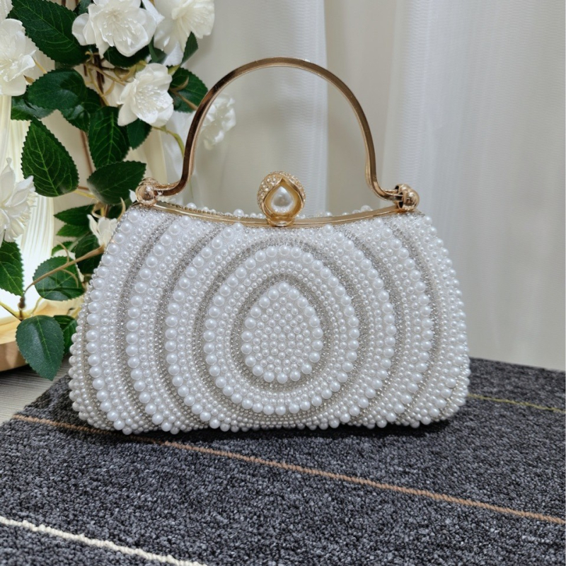 Večernja torbica s perlama i dijamantima, PU koža, clutch torbica