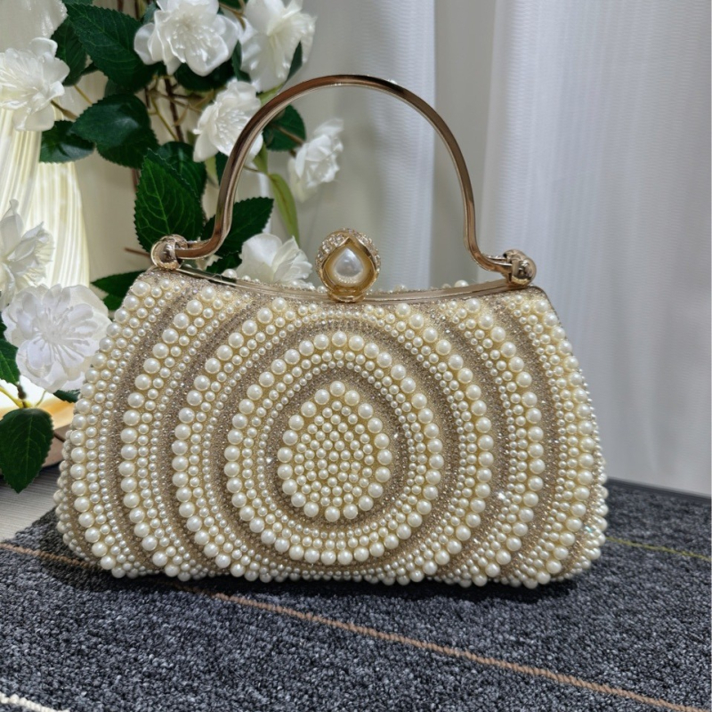 Večernja torbica s perlama i dijamantima, PU koža, clutch torbica