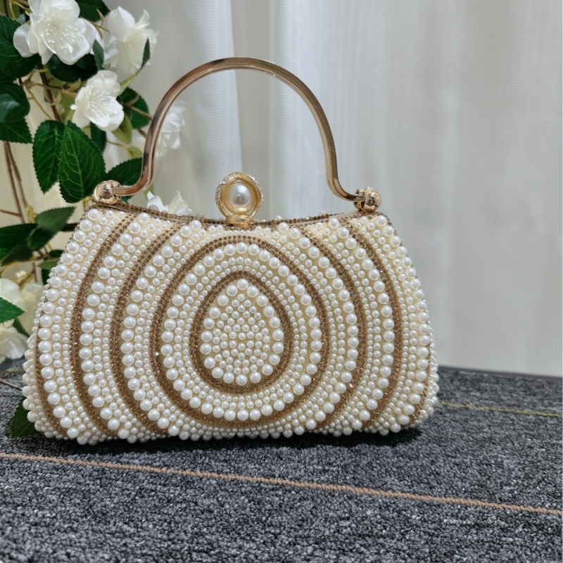 Večernja torbica s perlama i dijamantima, PU koža, clutch torbica