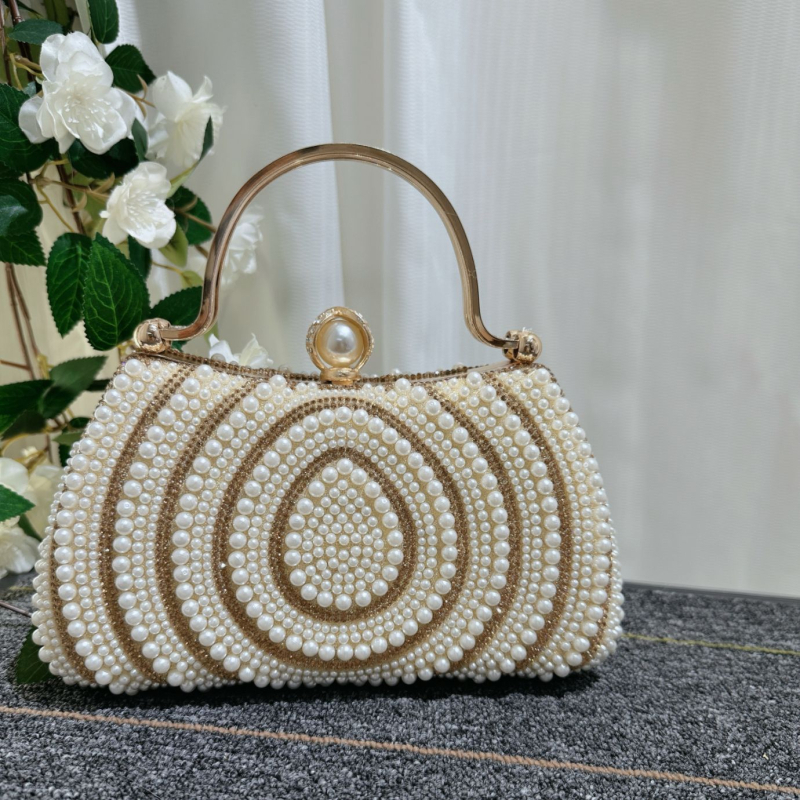 Večernja torbica s perlama i dijamantima, PU koža, clutch torbica