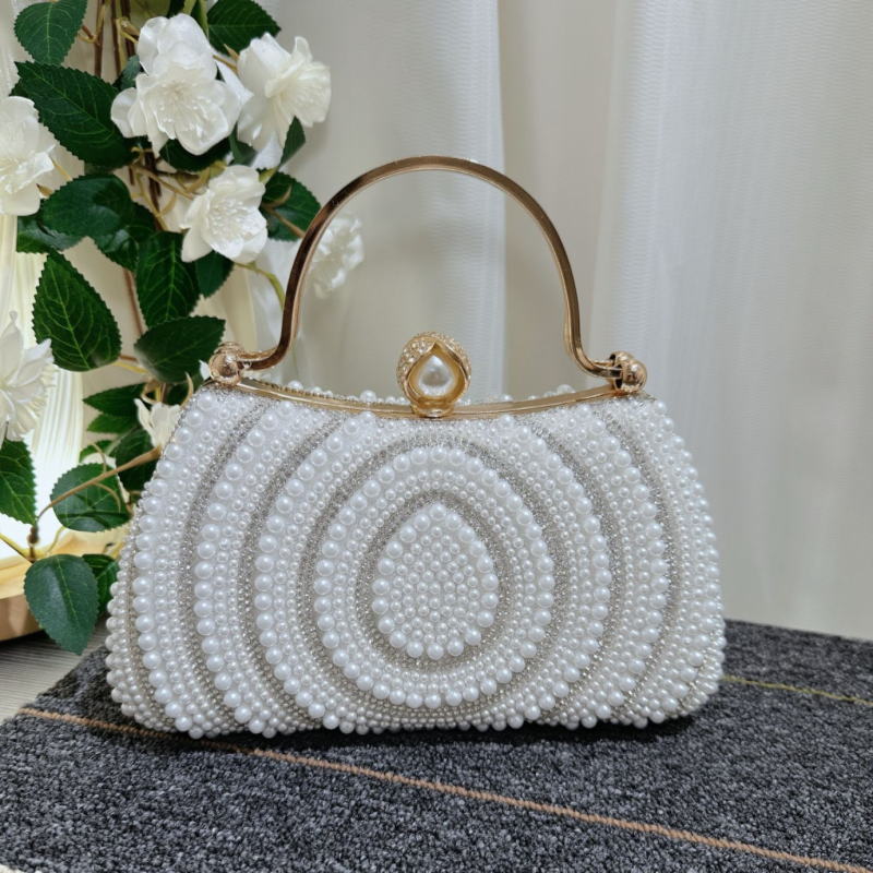 Večernja torbica s perlama i dijamantima, PU koža, clutch torbica