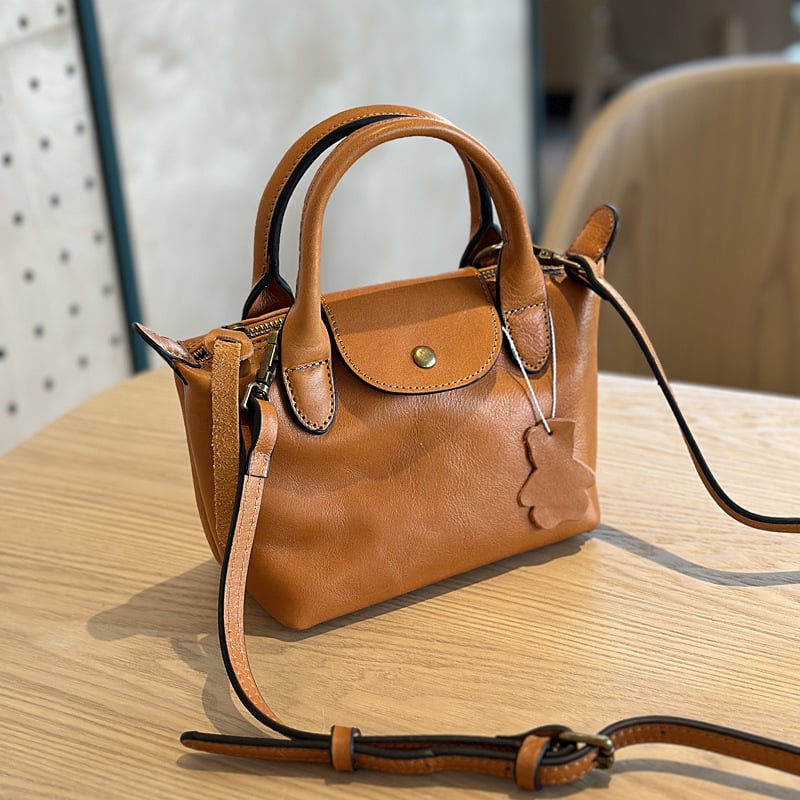 Ženska torbica od kože s rastlinskim premazom, prava koža, mini crossbody torba u obliku dumpling