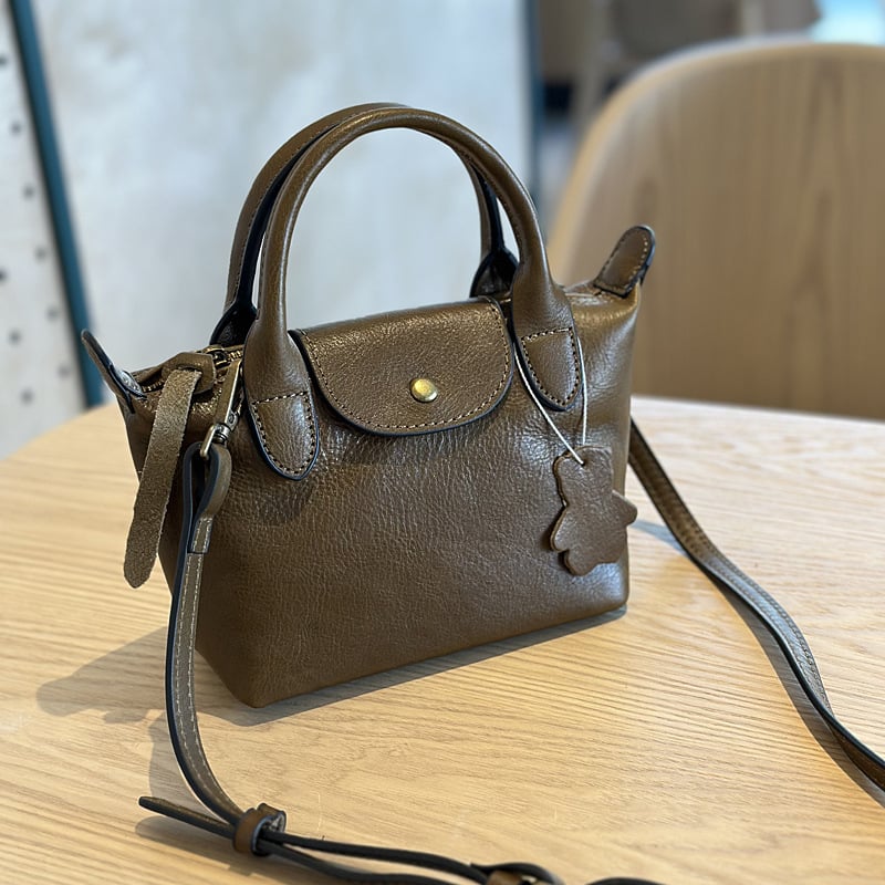 Ženska torbica od kože s rastlinskim premazom, prava koža, mini crossbody torba u obliku dumpling