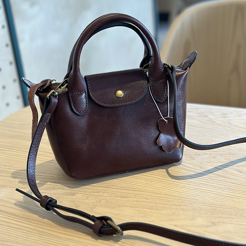 Ženska torbica od kože s rastlinskim premazom, prava koža, mini crossbody torba u obliku dumpling
