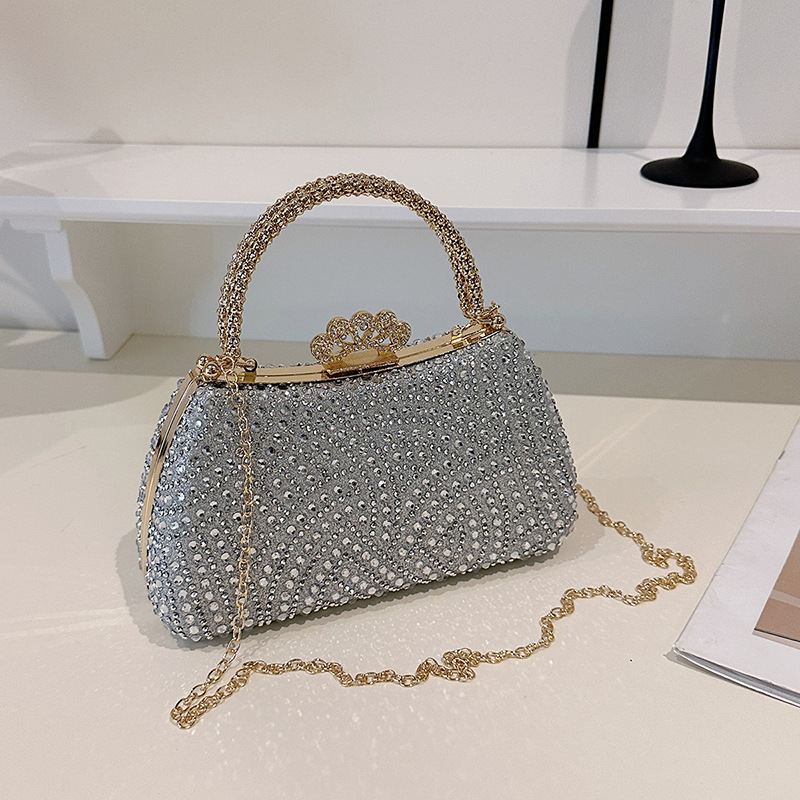 Zlatna ženska torbica s kristalima, PU kutijskog oblika, elegantna večernja torbica