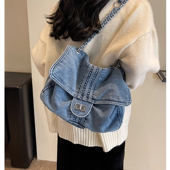 Velika ženska torba od denima s lancem remenom, korejskog stila, svestrana torba za nošenje preko ramena ili kao crossbody torba