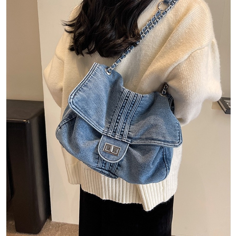 Velika ženska torba od denima s lancem remenom, korejskog stila, svestrana torba za nošenje preko ramena ili kao crossbody torba
