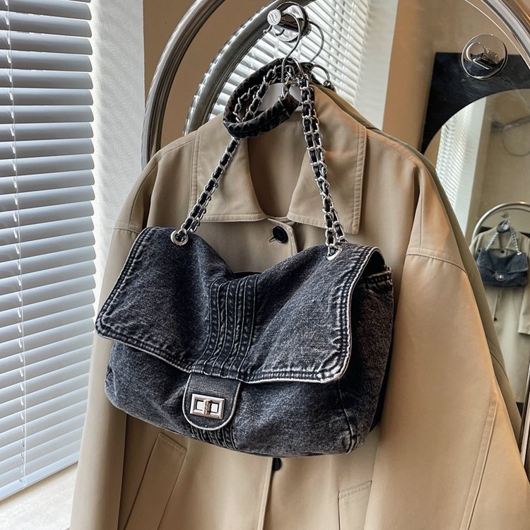 Velika ženska torba od denima s lancem remenom, korejskog stila, svestrana torba za nošenje preko ramena ili kao crossbody torba