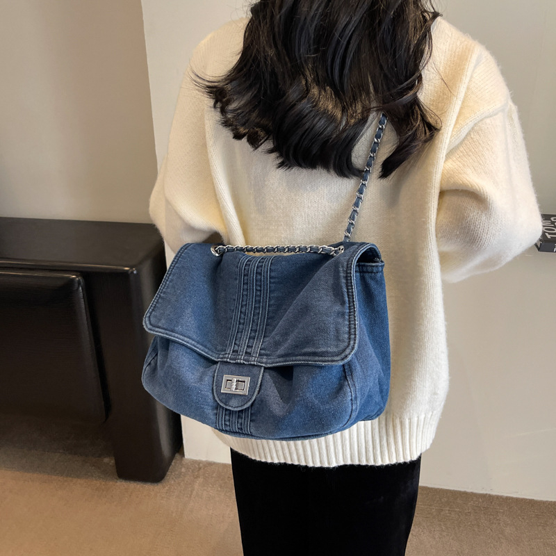 Velika ženska torba od denima s lancem remenom, korejskog stila, svestrana torba za nošenje preko ramena ili kao crossbody torba