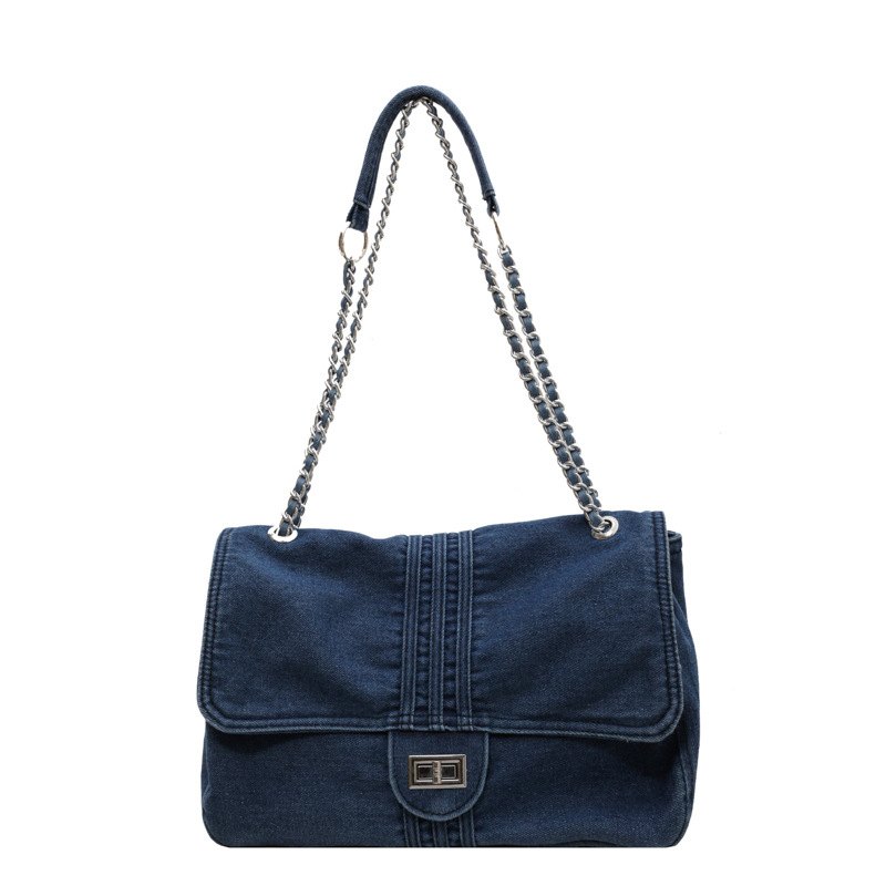 Velika ženska torba od denima s lancem remenom, korejskog stila, svestrana torba za nošenje preko ramena ili kao crossbody torba