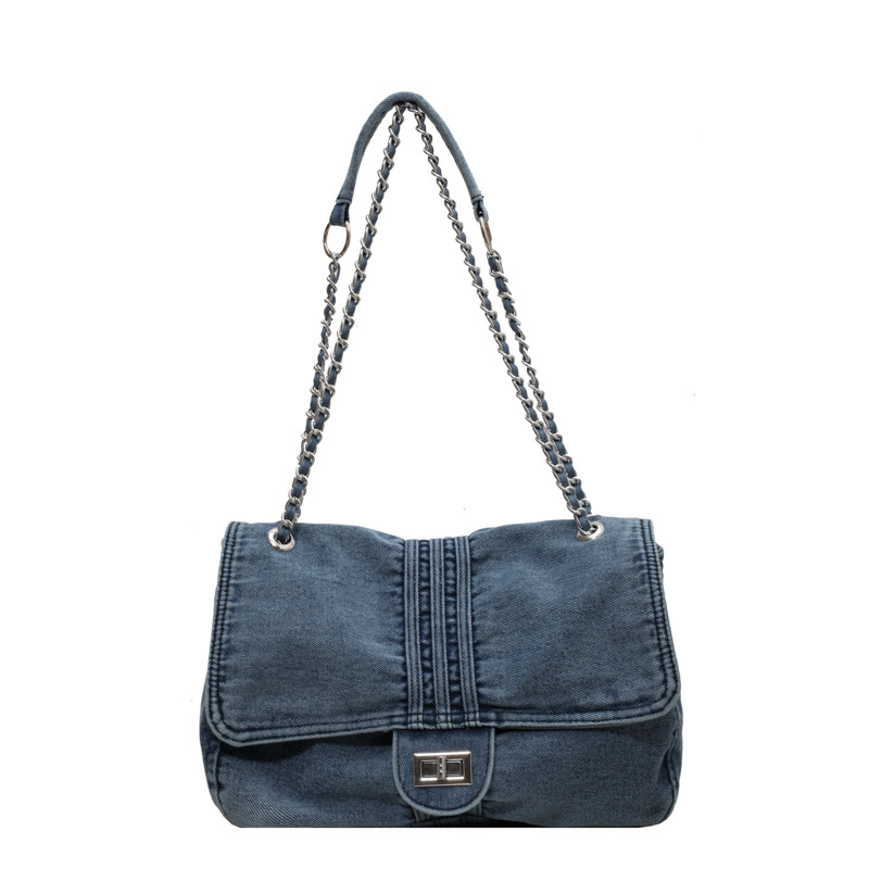 Velika ženska torba od denima s lancem remenom, korejskog stila, svestrana torba za nošenje preko ramena ili kao crossbody torba