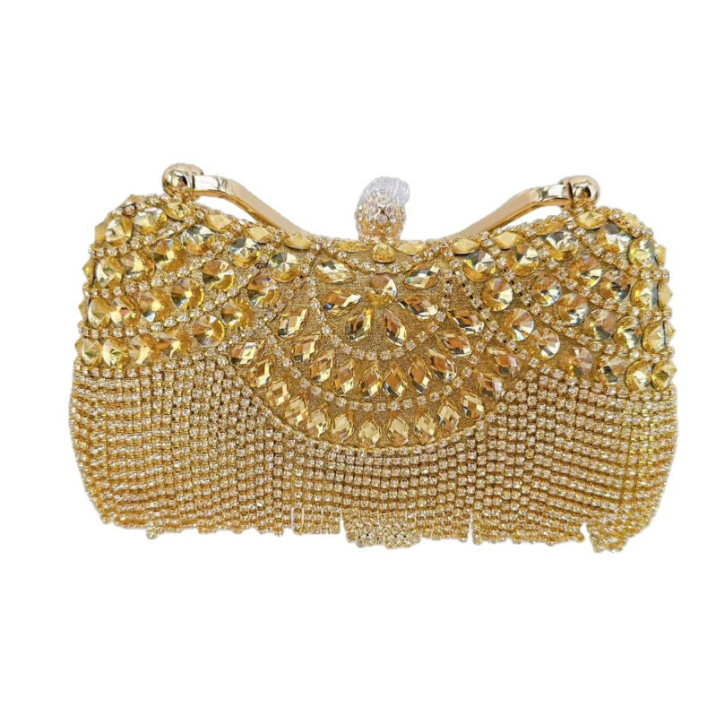 Večernja clutch torbica s kristalima i resicama, u europskom stilu