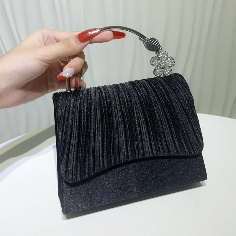 Crna clutch torbica s lancem, svestrana za večernje haljine i bankete, elegantna i jednostavna, inspirirana cheongsam