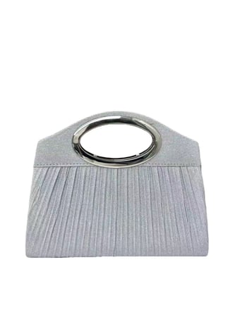 Clutch torbica s plisiranim dizajnom i metalnim halo ručkom – večernja torbica